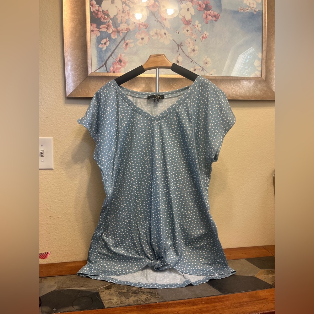 Suzanne Betro Teal Polka Dot Blouse EUC ❤️ XL